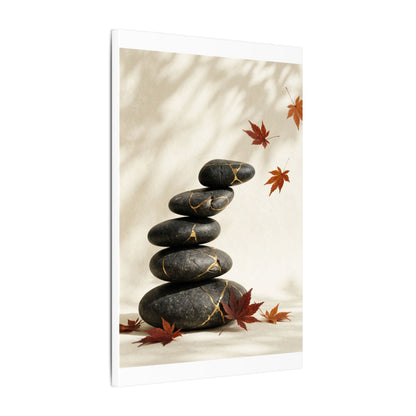 Kintsugi River Stones in Dappled | Crackle Gold Canvas Art