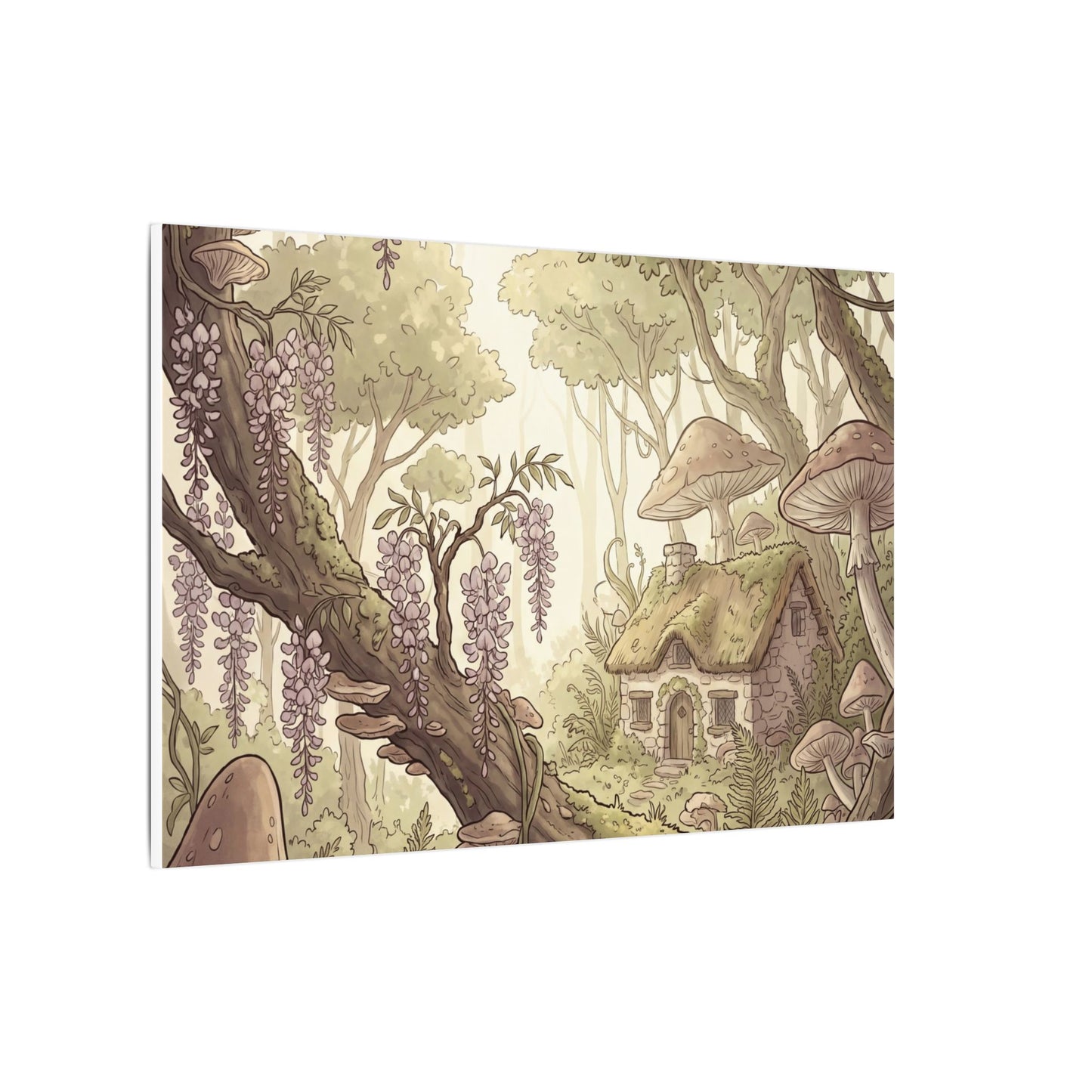 Summer Wisteria Mushroom Illustration Canvas Art | Enchanting Decor