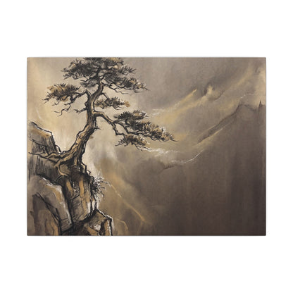 Pine Tree Charcoal Ink Canvas Art | Luxurious Dark Japandi Art Art Print