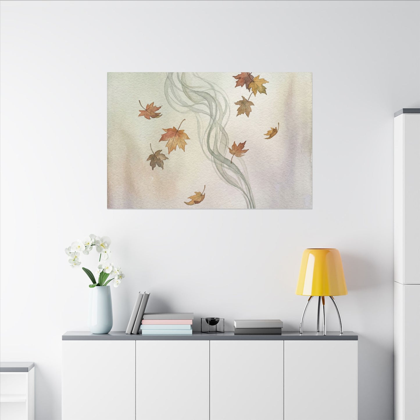 Incense Smoke Canvas Art | Autumn Japandi Watercolor Art