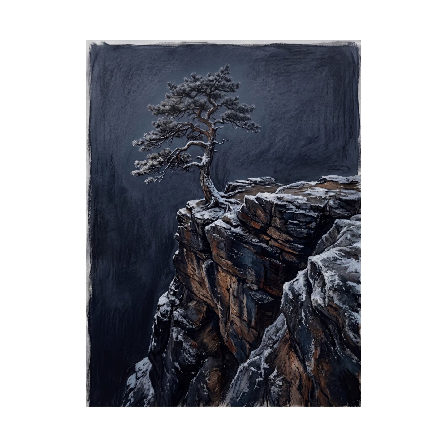 Sophisticated Pine Tree Wall Art Print - Dark Texture Dark Japandi