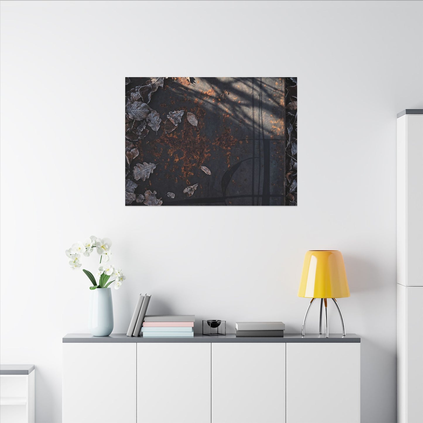 Shibui Rust Patina Canvas Art - Dark Japandi Charcoal Ink