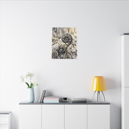 Japandi Fern Unfurling in Golden Hour | Watercolor Canvas Art