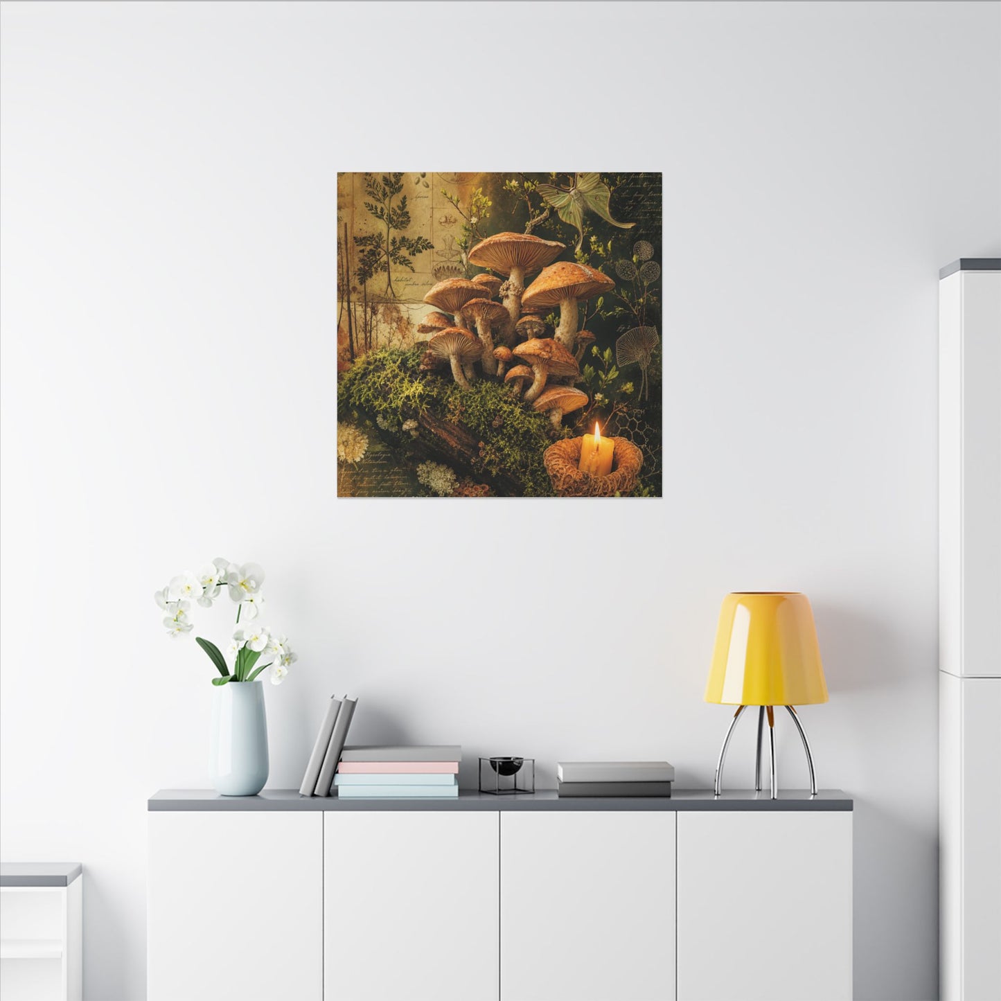 Spring Wild Mushrooms Herbarium Canvas Art | Earthy Decor