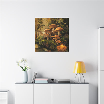Spring Wild Mushrooms Herbarium Canvas Art | Earthy Decor