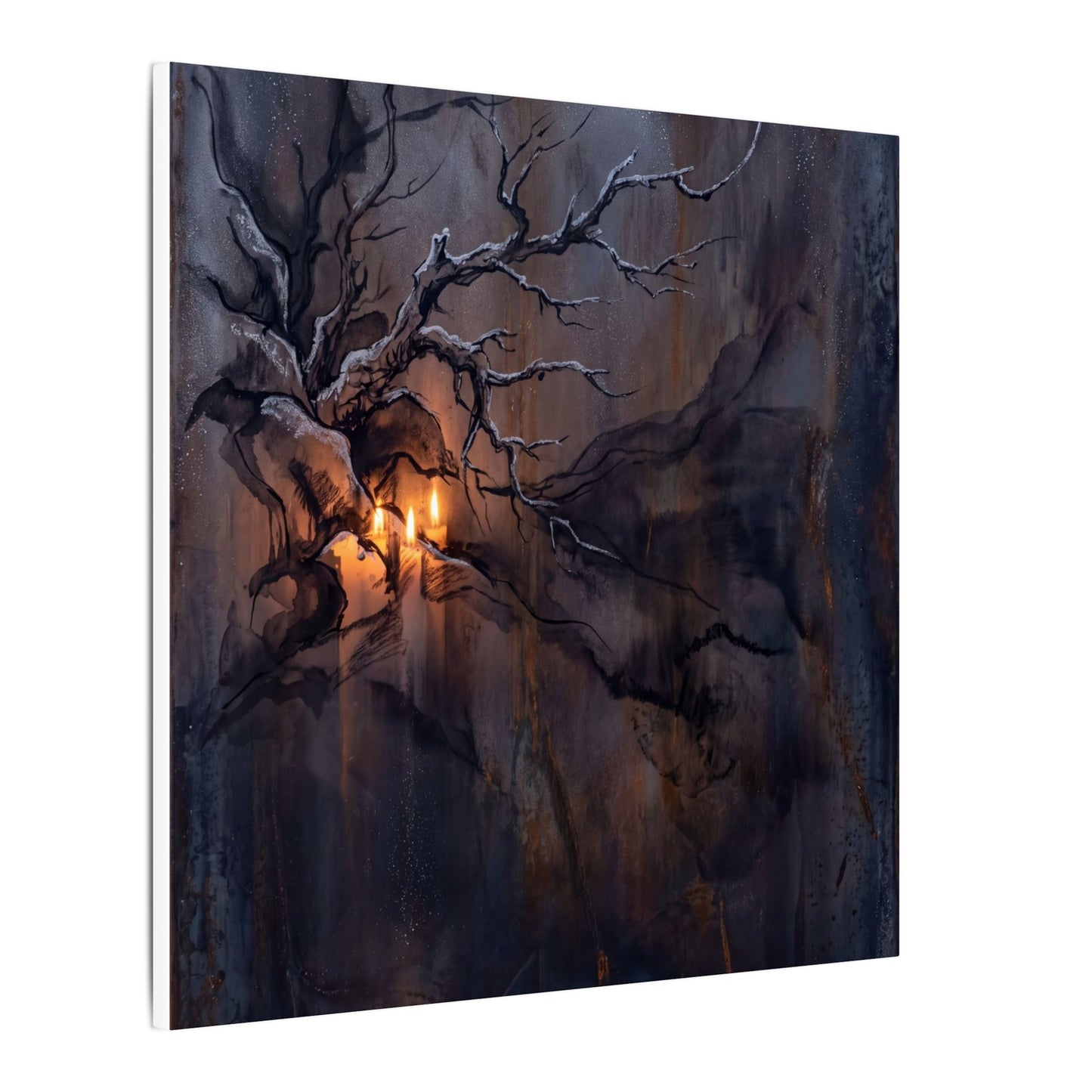 Winter Rust Patina Charcoal Ink Canvas Art | Atmospheric Decor
