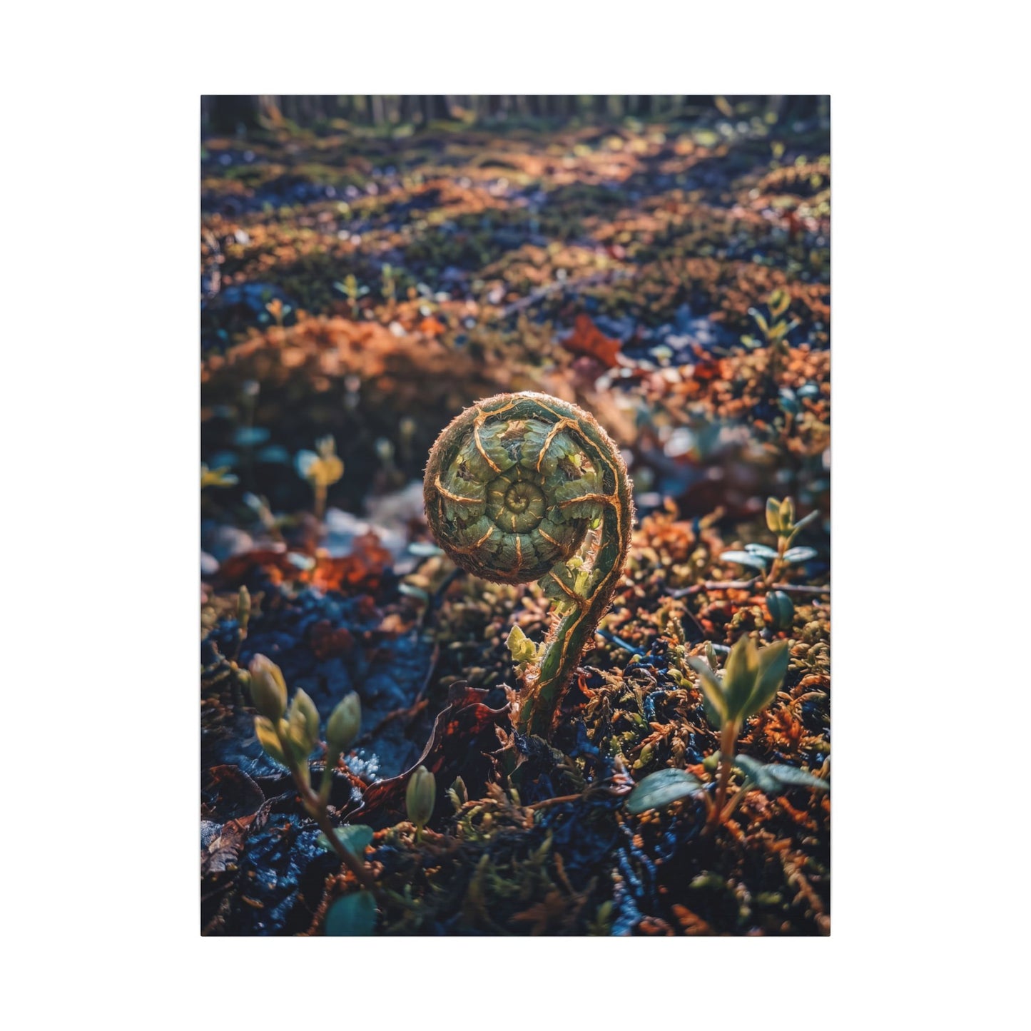 Kintsugi Fern Unfurling in Dappled | Gold Vein Canvas Art