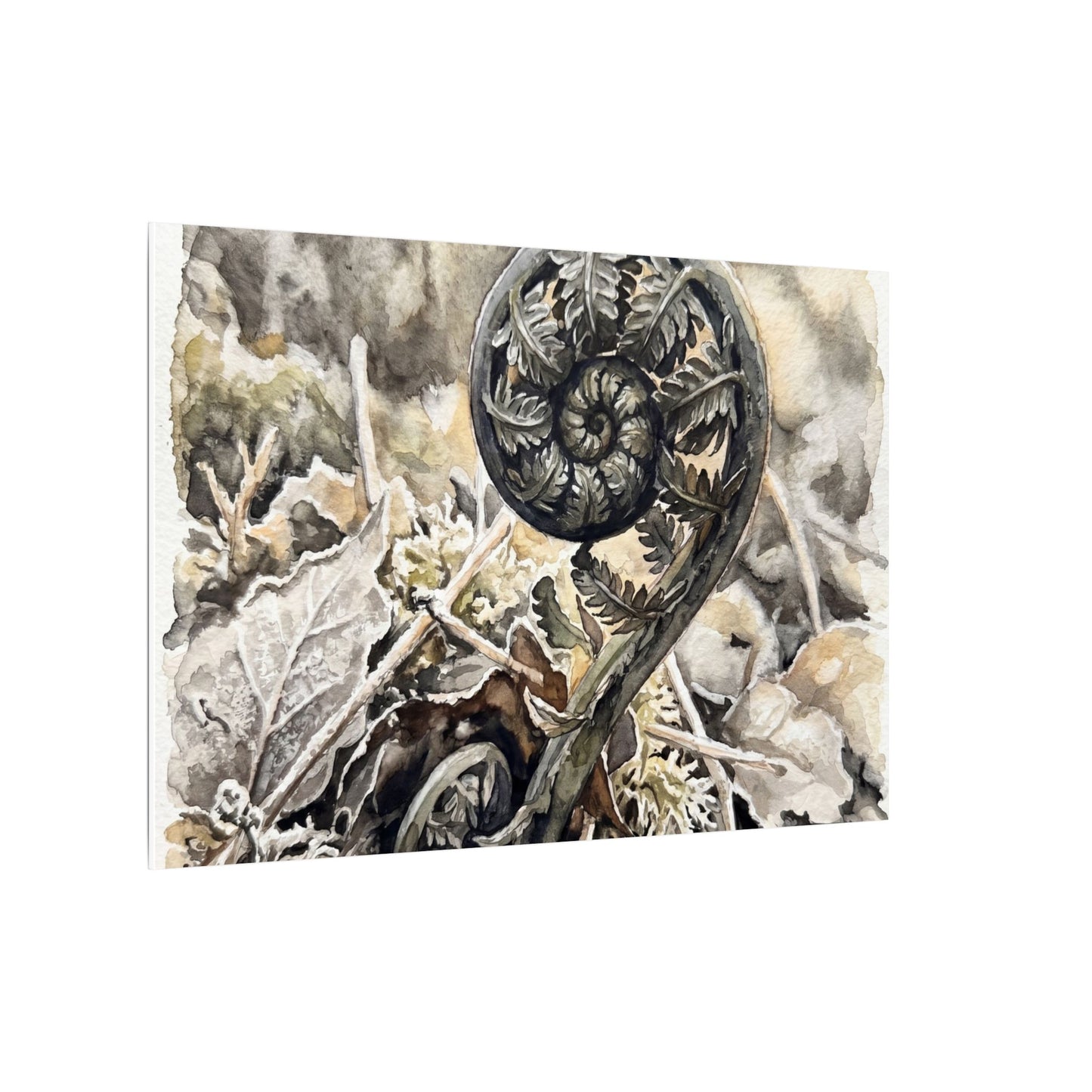 Japandi Fern Unfurling in Golden Hour | Watercolor Canvas Art