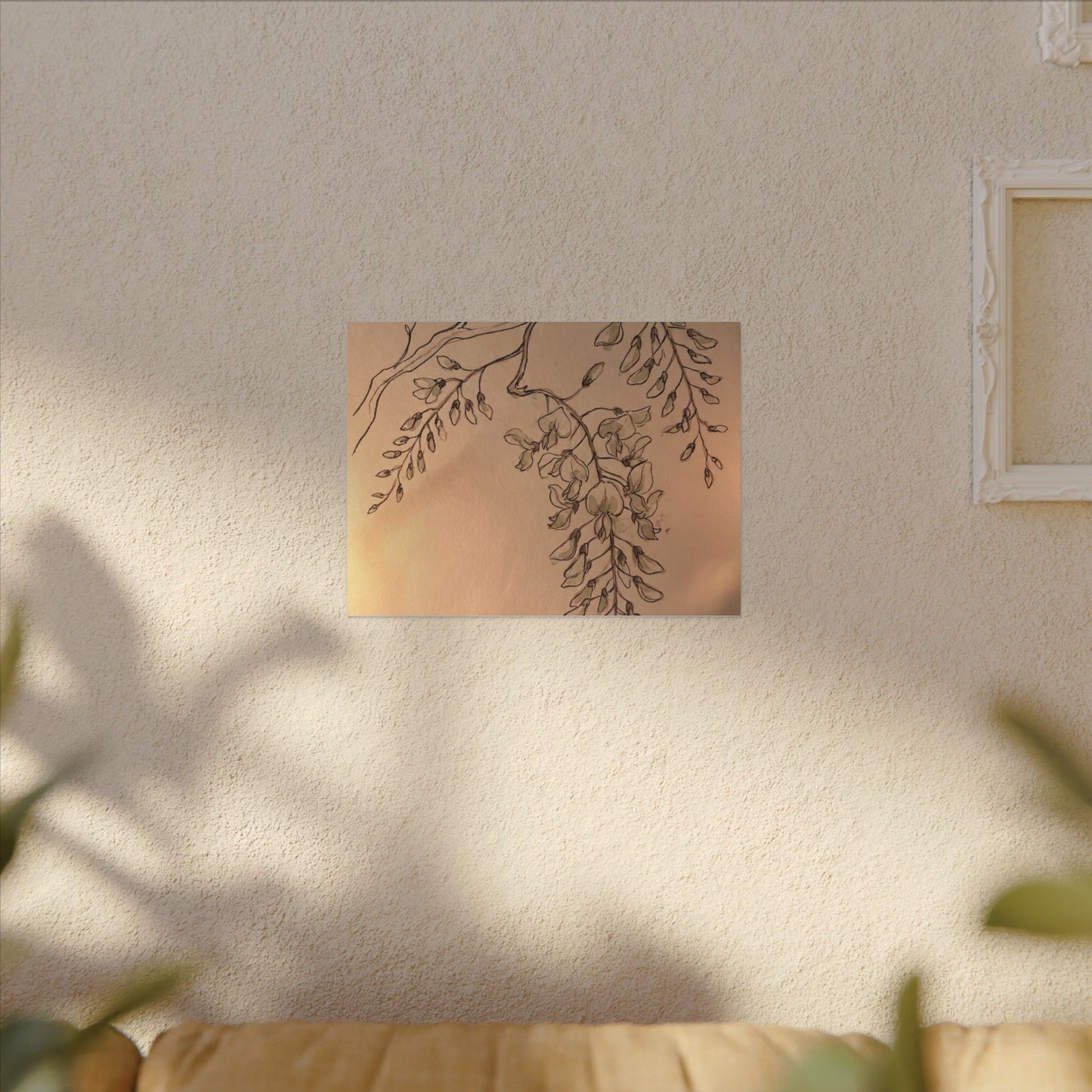 Japandi Wisteria in Candlelight | Minimal Line Canvas Art