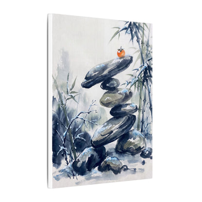 Zen River Stones in Moonlight | Sumi E Canvas Art