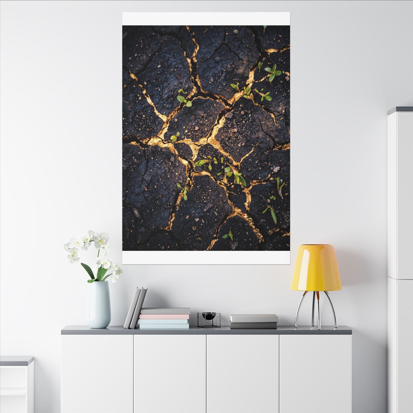 Spring Cracked Earth Crackle Gold Canvas Art | Healing Decor