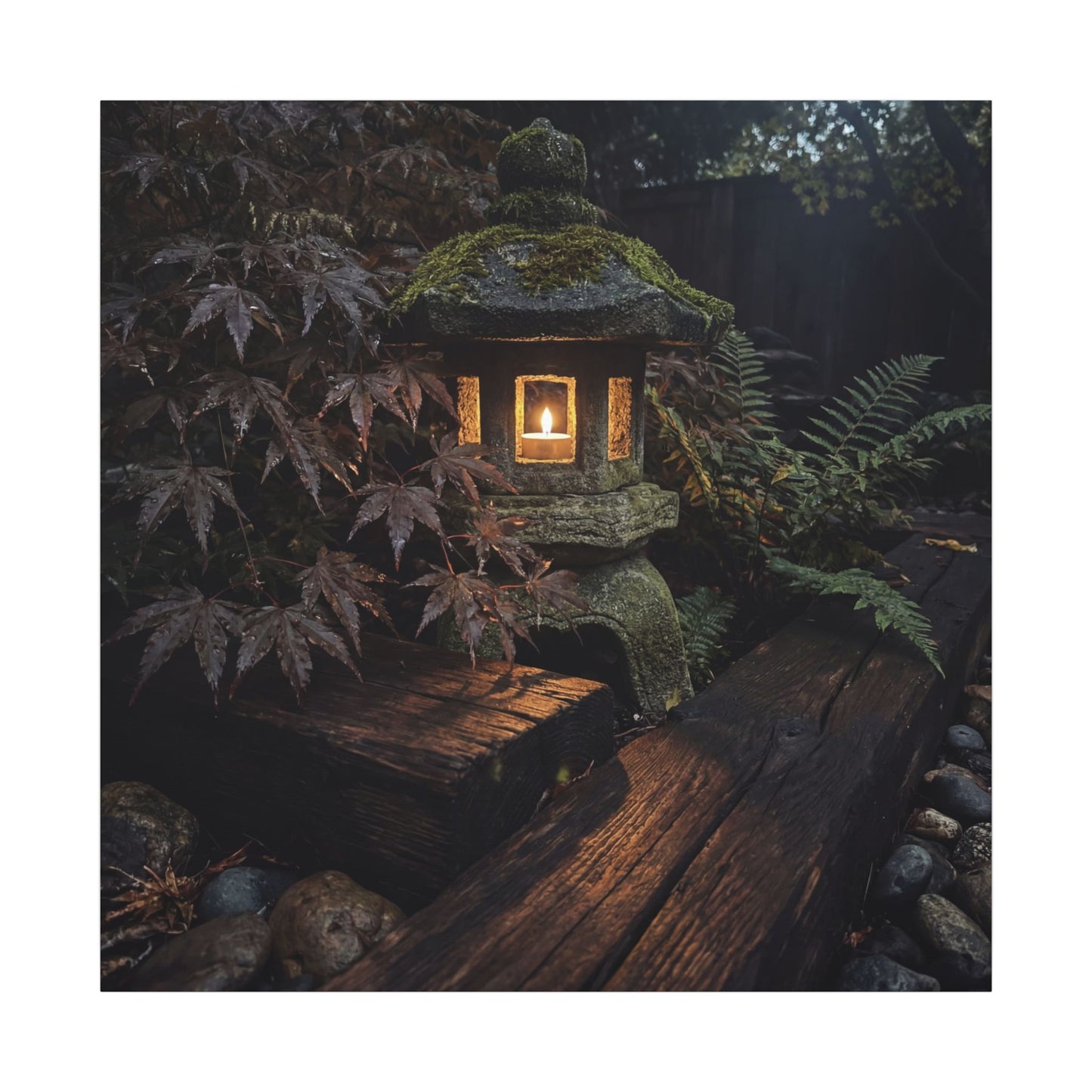 Moody Moonlit Garden Canvas Art - Shadow Zen Dark Japandi