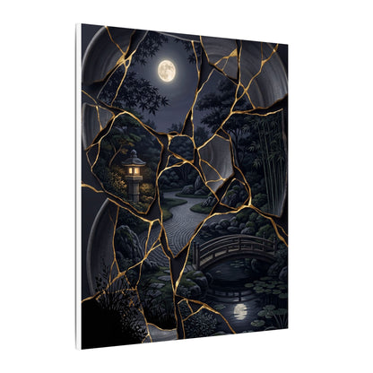 Kintsugi Moonlit Garden in Golden Hour | Gold Repair Canvas Art