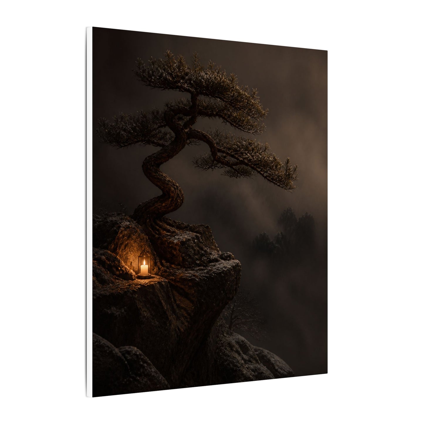 Pine Tree Shadow Zen Canvas Art | Luxurious Dark Japandi Art