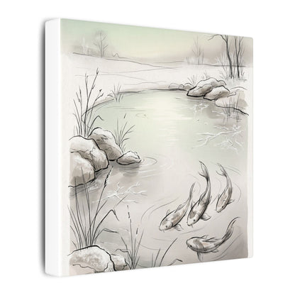 Koi Pond Minimal Line Canvas Art | Cozy Japandi Art