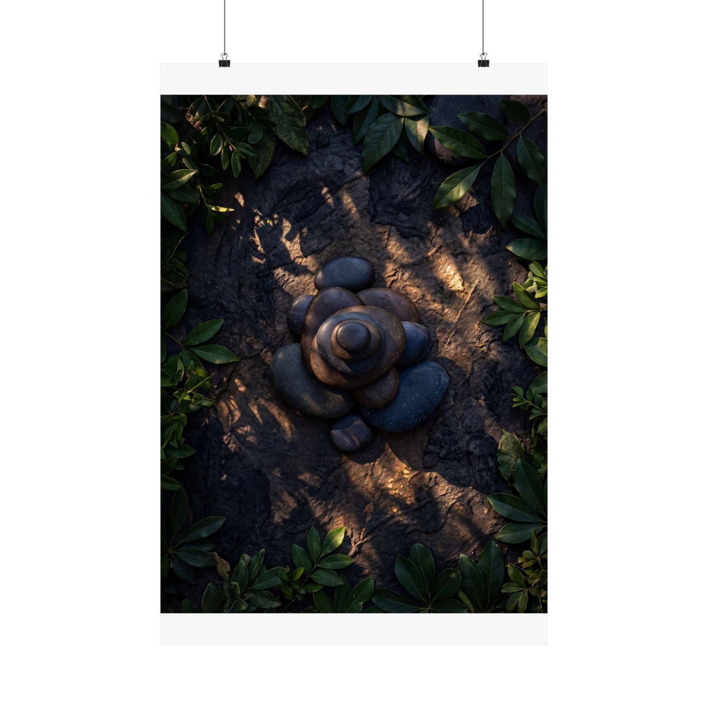 Ma River Stones Wall Art Print - Dark Japandi Dark Texture Art Print