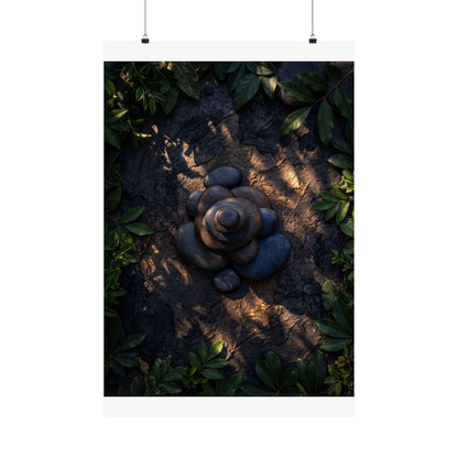 Ma River Stones Wall Art Print - Dark Japandi Dark Texture Art Print