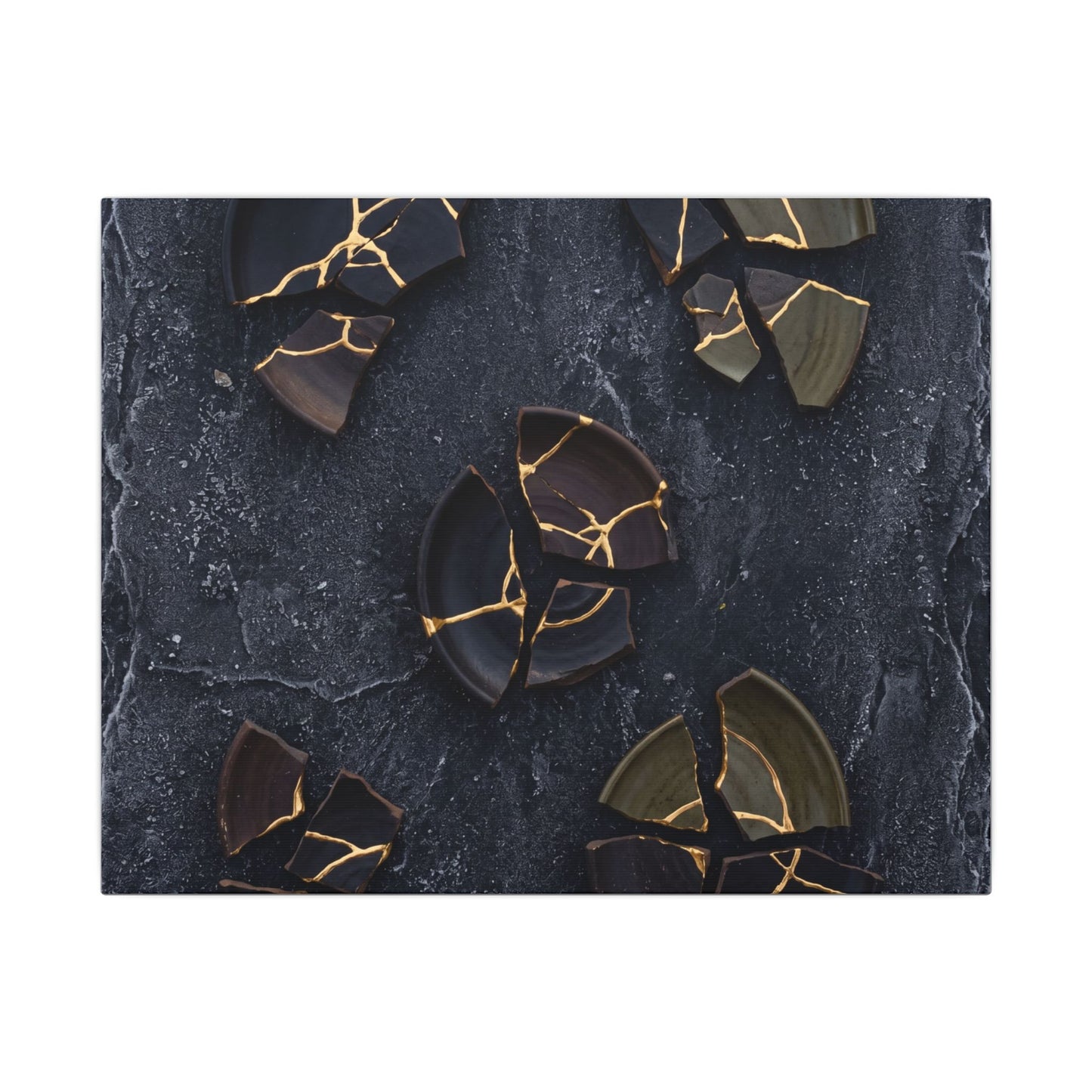 Broken Pottery Canvas Art | Winter Dark Japandi Shadow Zen Art
