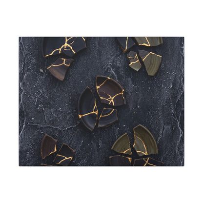Broken Pottery Canvas Art | Winter Dark Japandi Shadow Zen Art
