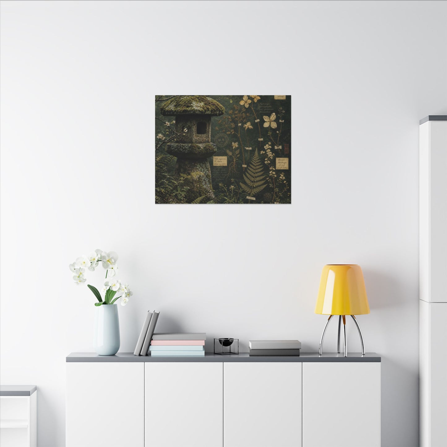 Spring Stone Lantern Herbarium Canvas Art | Nostalgic Decor