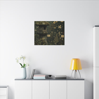 Spring Stone Lantern Herbarium Canvas Art | Nostalgic Decor
