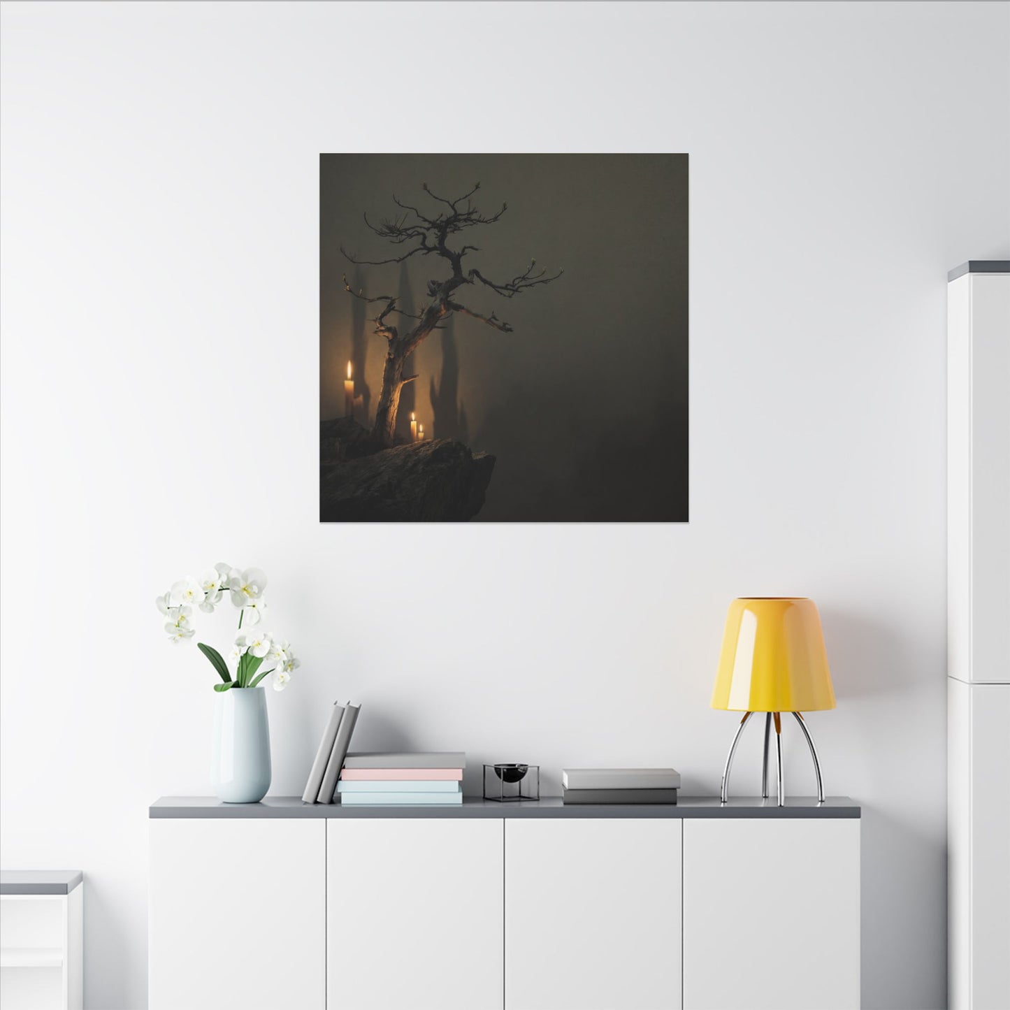 Ma Pine Tree Canvas Art - Dark Japandi Shadow Zen