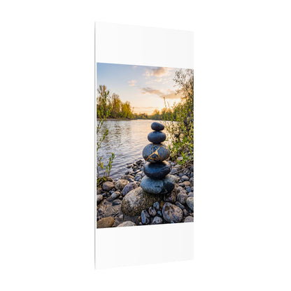 Kintsugi River Stones in Golden Hour | Gold Vein Canvas Art