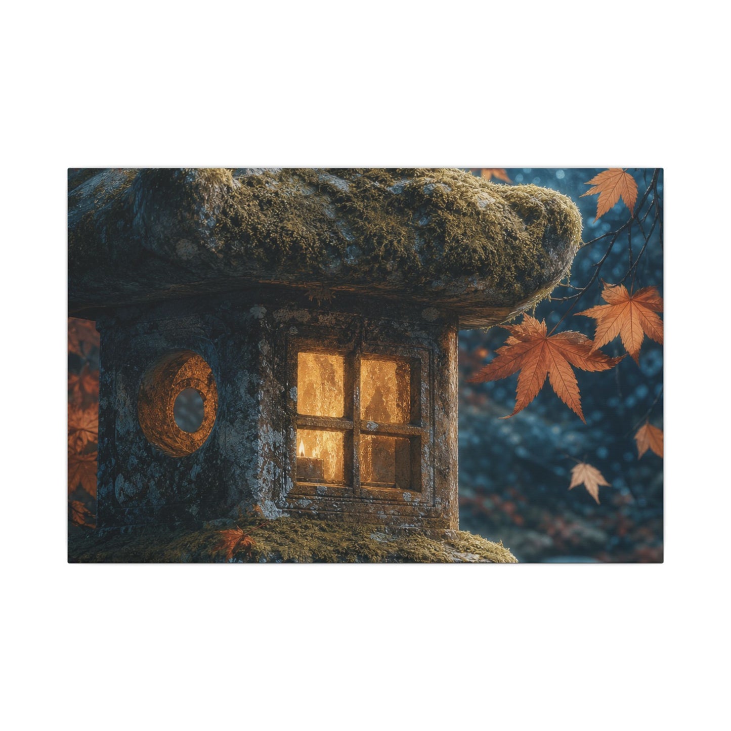 Autumn Stone Lantern Forest Whimsy Canvas Art | Earthy Decor