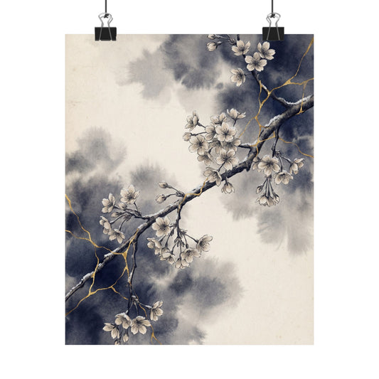 Beautiful Cherry Blossom Wall Art Print - Gold Vein Kintsugi Art Print