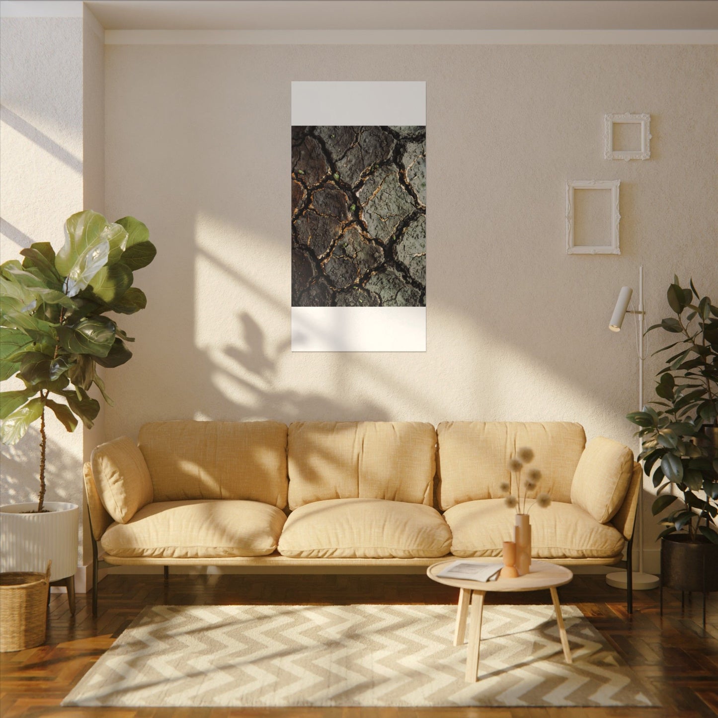 Earthy Cracked Earth Canvas Art - Japanese Pattern Japandi