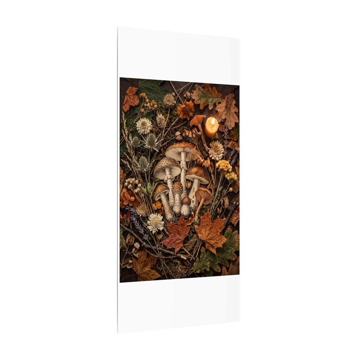 Autumn Dried Flowers Mushroom Illustration Canvas Art | Earthy Decor