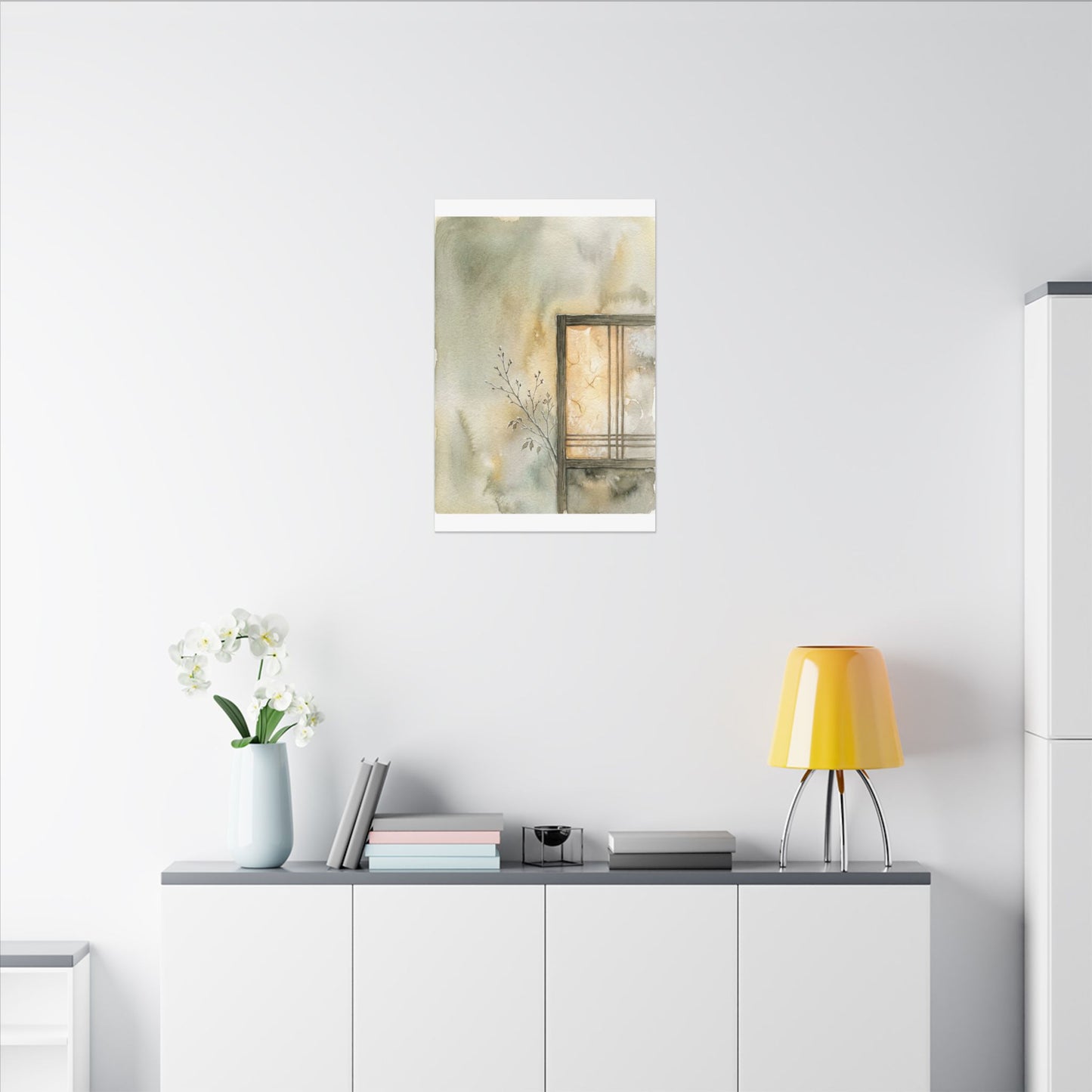 Ma Shoji Screen Canvas Art - Japandi Watercolor