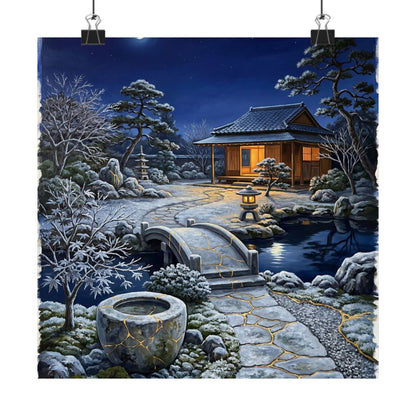 Moonlit Garden Winter Wall Art Print | Kintsugi Philosophical Design Art Print