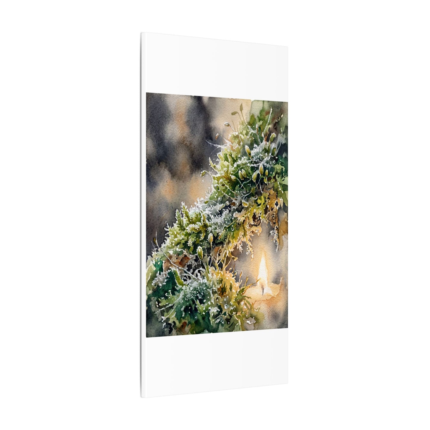 Winter Moss Close Up Watercolor Canvas Art | Neutral Decor