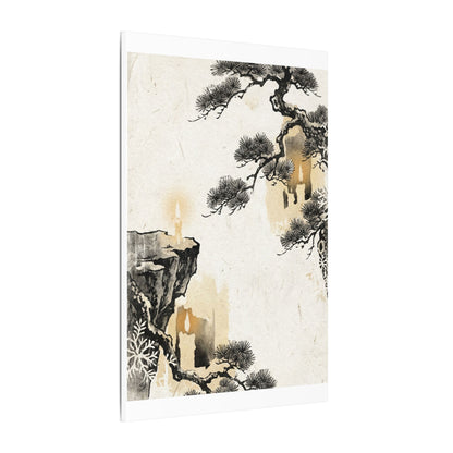Japandi Pine Tree in Candlelight | Japanese Pattern Canvas Art