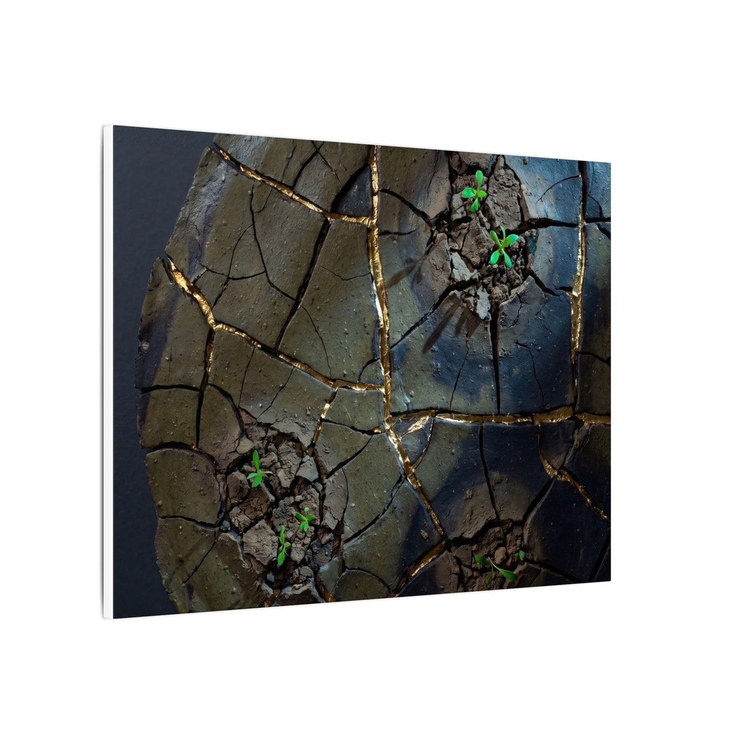 Dark Japandi Cracked Earth in Moonlight | Moody Minimal Canvas Art