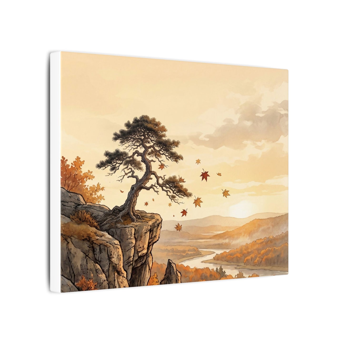Pine Tree Autumn Canvas Art | Japandi Warm Design