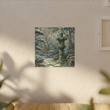 Stone Lantern Winter Canvas Art | Japandi Warm Design