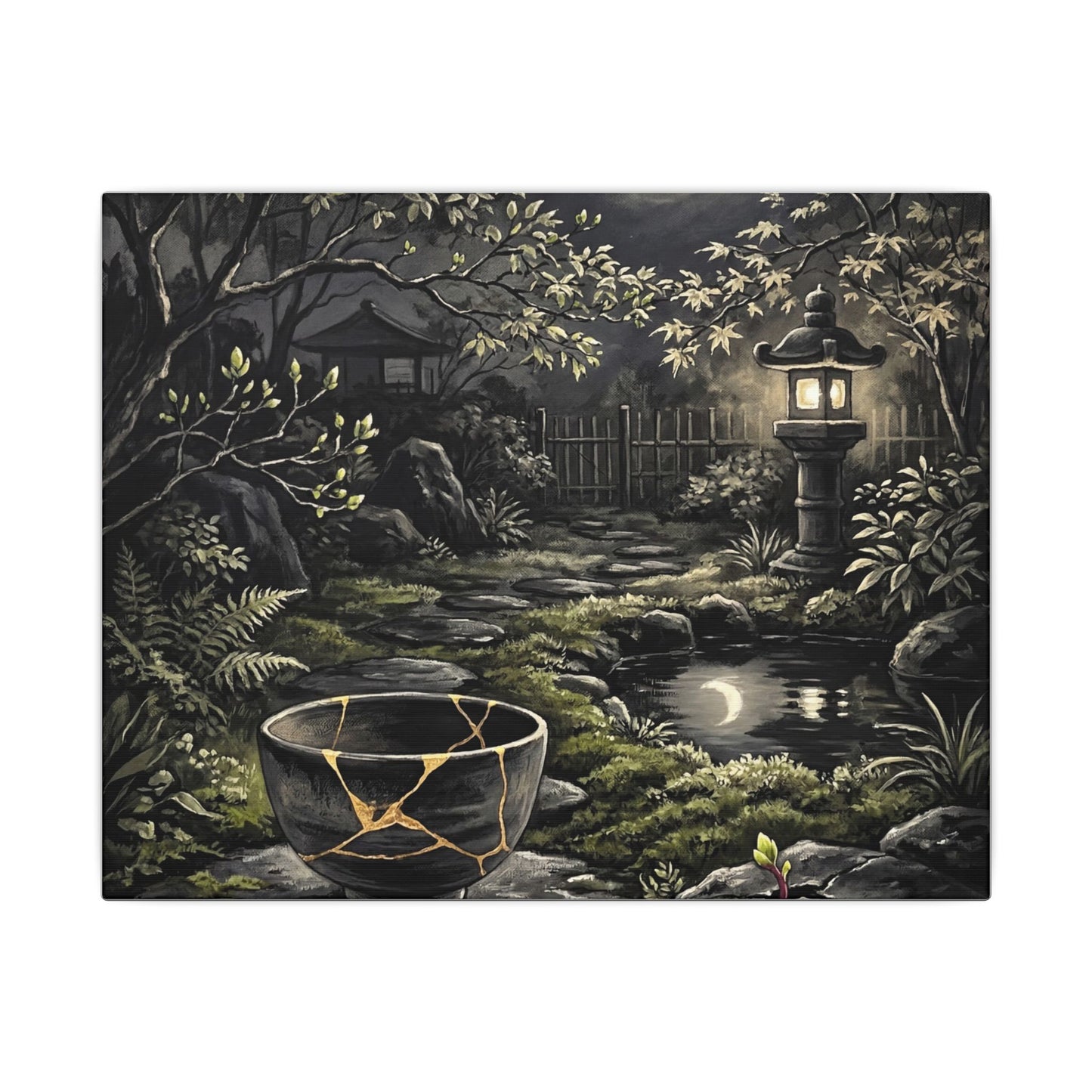 Kintsugi Moonlit Garden in Dappled | Gold Repair Canvas Art