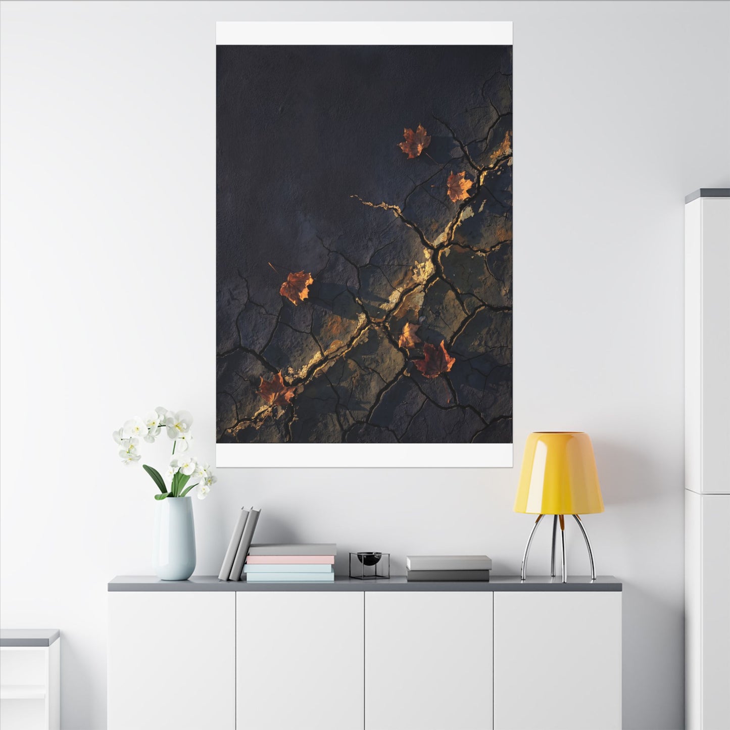 Cracked Earth Canvas Art | Autumn Dark Japandi Dark Texture Art