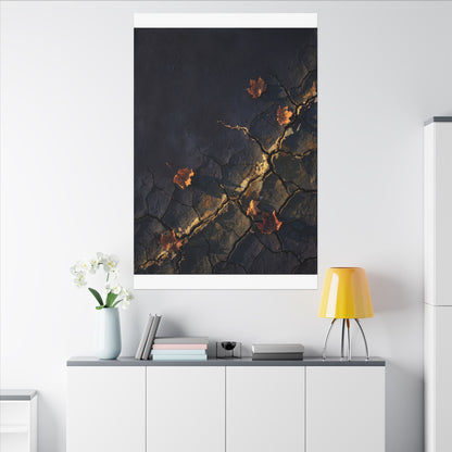 Cracked Earth Canvas Art | Autumn Dark Japandi Dark Texture Art