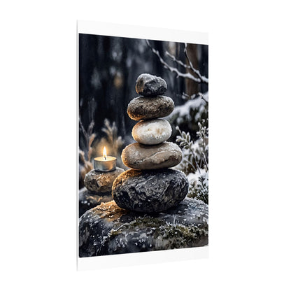 River Stones Canvas Art | Winter Japandi Watercolor Art