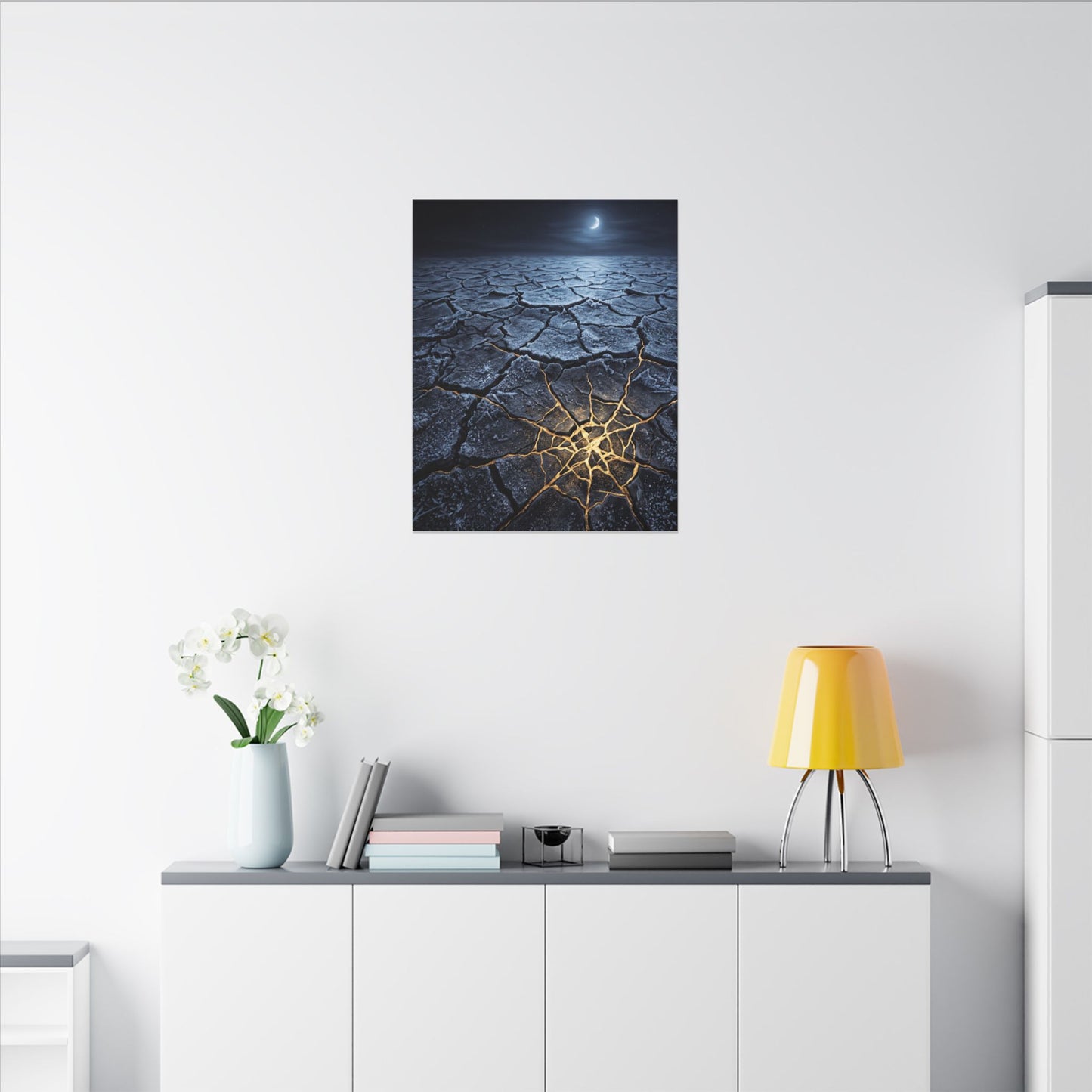 Moonlight Cracked Earth Canvas Art - Kintsugi Mono No Aware
