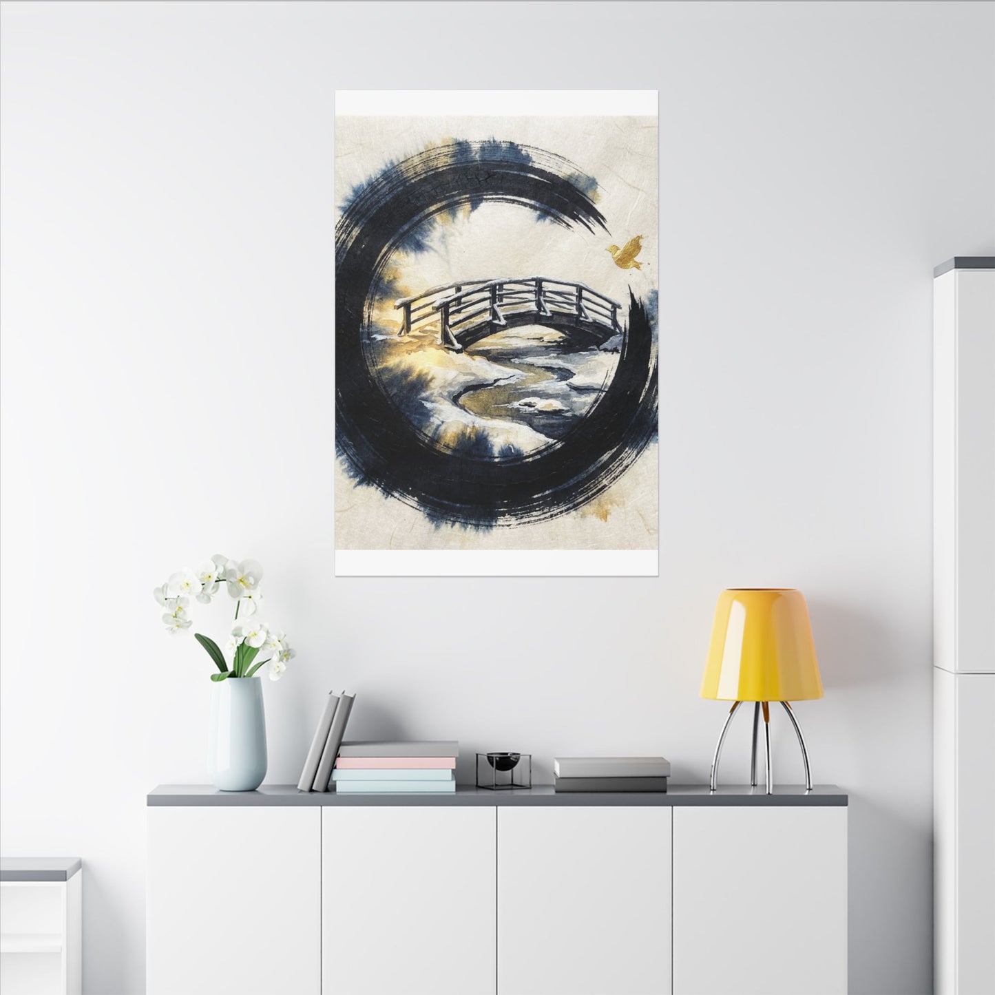 Autumn Ink Brushstroke Karesansui Canvas Art | Peaceful Decor