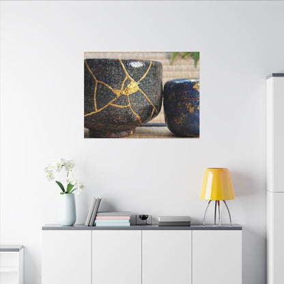 Tea Ceremony Crackle Gold Canvas Art | Philosophical Kintsugi Art