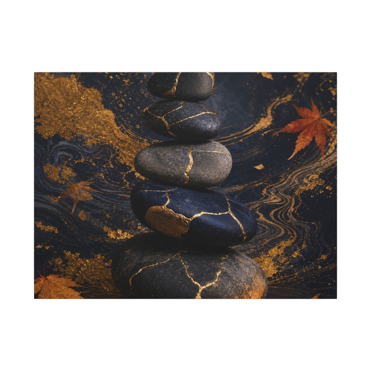 River Stones Autumn Canvas Art | Kintsugi Artful Design