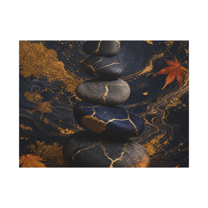 River Stones Autumn Canvas Art | Kintsugi Artful Design