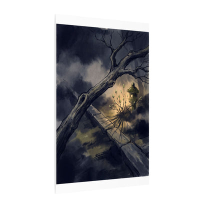 Dark Japandi Moonlit Garden in Golden Hour | Charcoal Ink Canvas Art