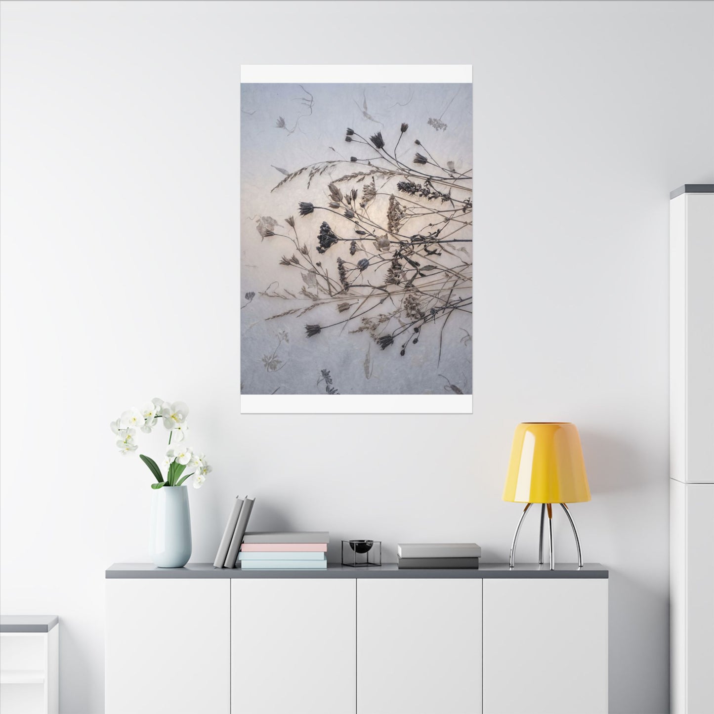 Elegant Dried Flowers Canvas Art - Japanese Pattern Japandi