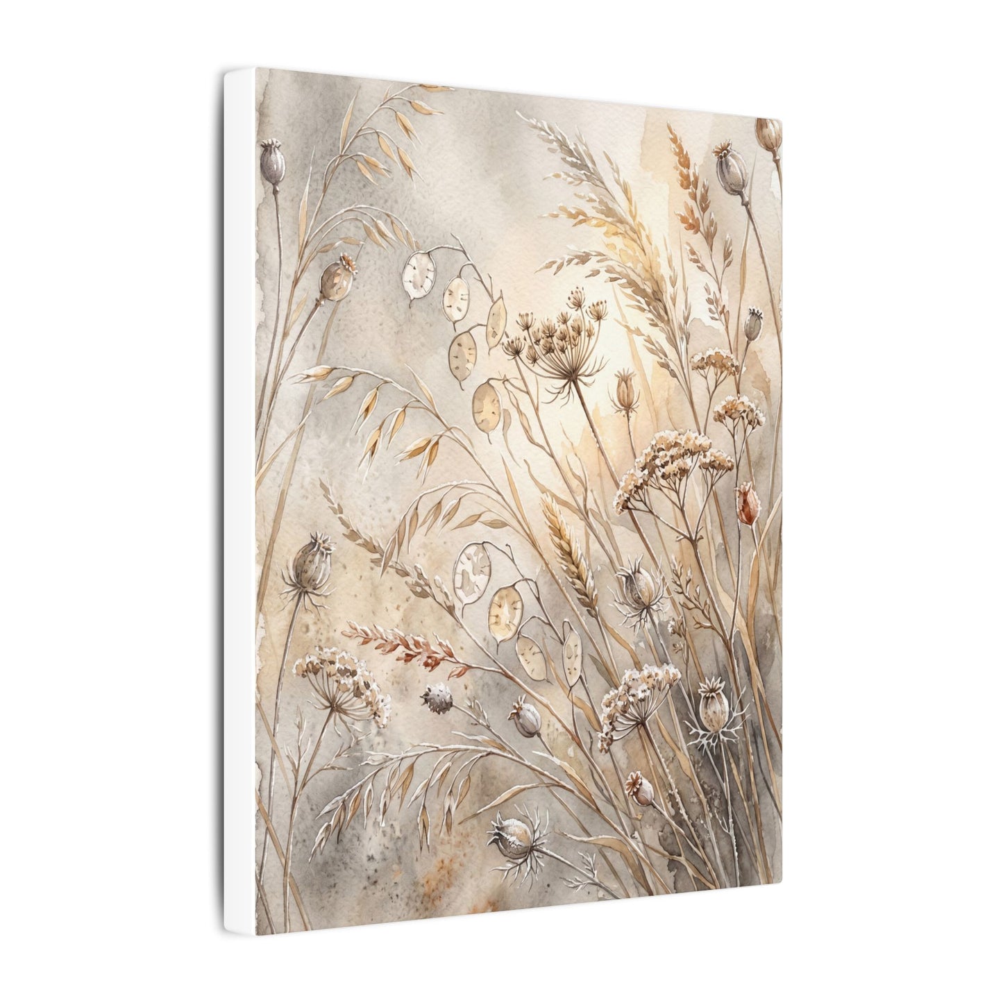 Winter Dried Flowers Watercolor Canvas Art | Warm Decor